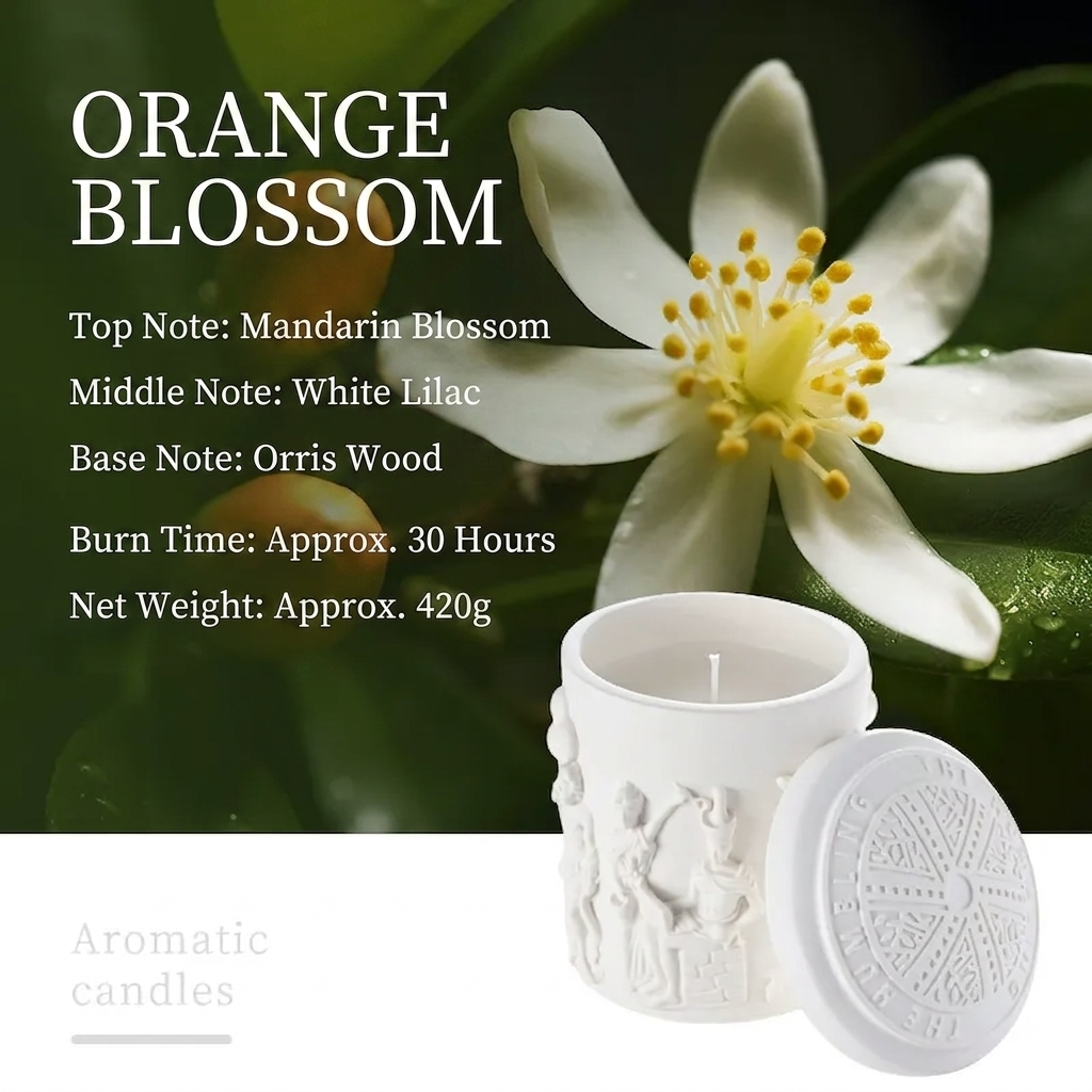 Vela aromática de cera de soja blanca en relieve, adorno de fragancia de cumpleaños, cilindro difusor de aceite esencial de madera de agar