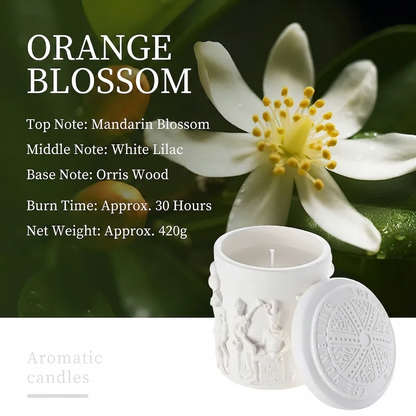 Vela aromática de cera de soja blanca en relieve, adorno de fragancia de cumpleaños, cilindro difusor de aceite esencial de madera de agar