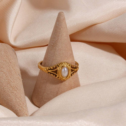 【Seraphina】 Hollow Filigree Pearl Ring