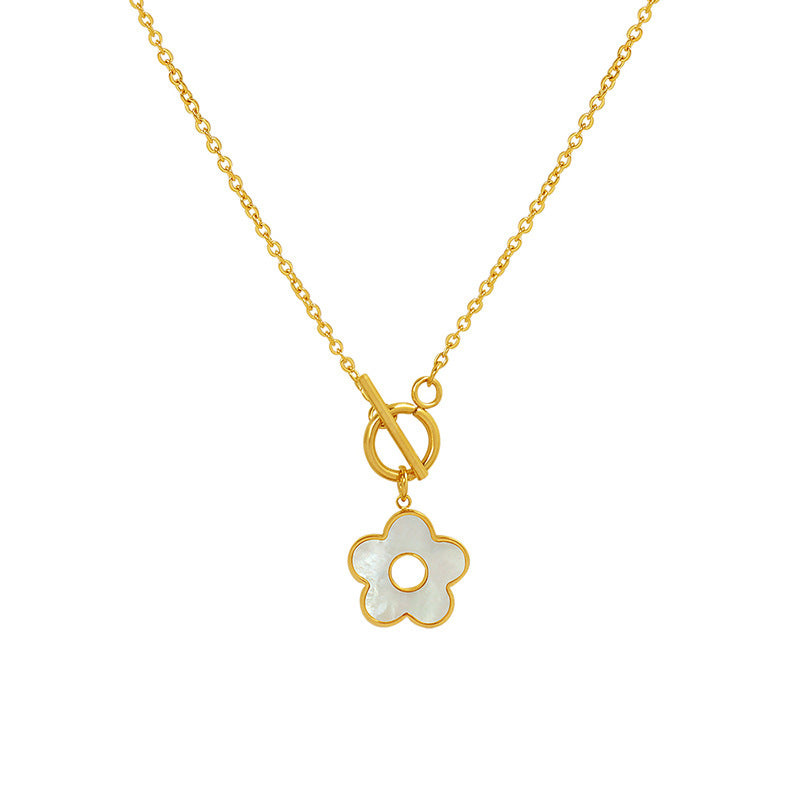 White Shell Flower Pendant Necklace-OT Buckle