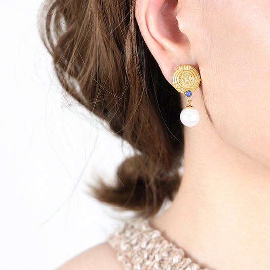 French Cameo Pearl Drop Earrings