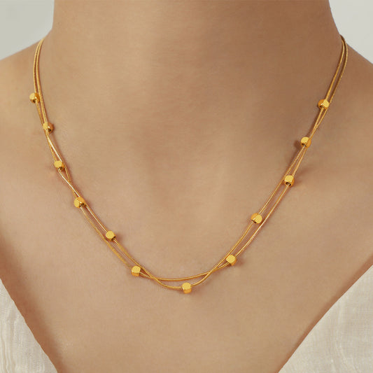 Square Beads Double Layer Clavicle Stacked Chain Necklace