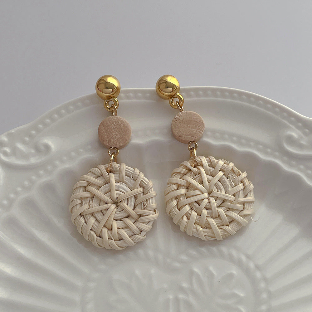 Hand-woven Bohemian Rattan Round Earrings