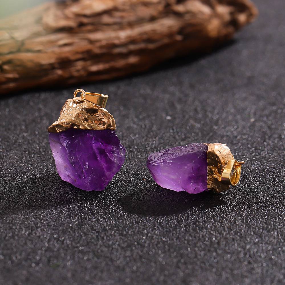 14k Gold Amethyst Pendant - Natural Purple Crystal for DIY Jewelry