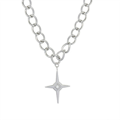 Simple Hip Hop Cross Pointed Star Inlaid Zircon Necklace for Men and Women Couple Necklace