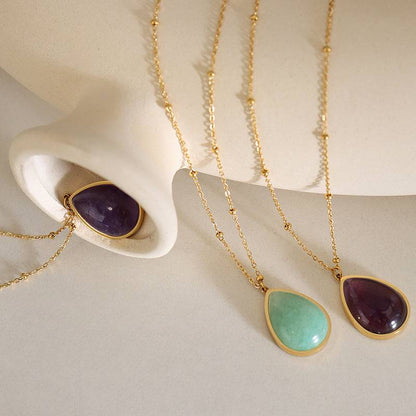 Drop-Shaped Natural Stone Pendant Necklace