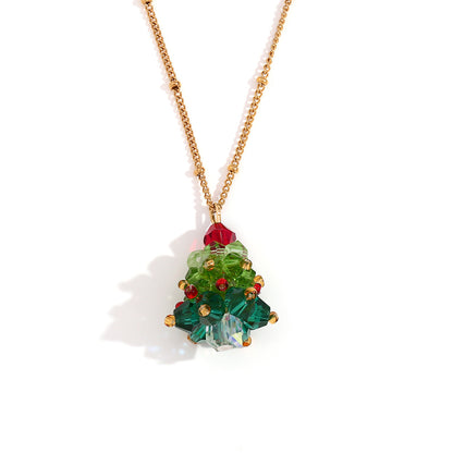 Handmade Crystal Christmas Tree Pendant Earrings and Necklace Holiday Ornaments Match