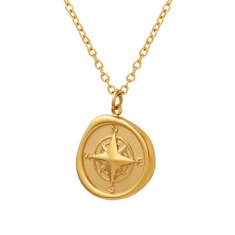 Round Compass Directional Design Pendant Necklace