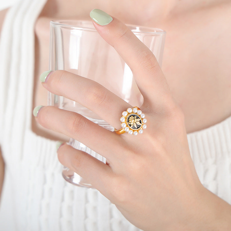 Pearl Floral Halo Ring