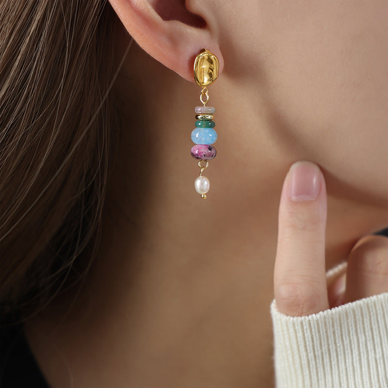 【Dopamine Daily】Agate & Pearl Pendant Earrings