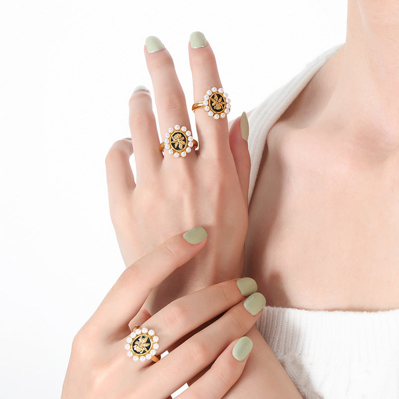 Pearl Floral Halo Ring