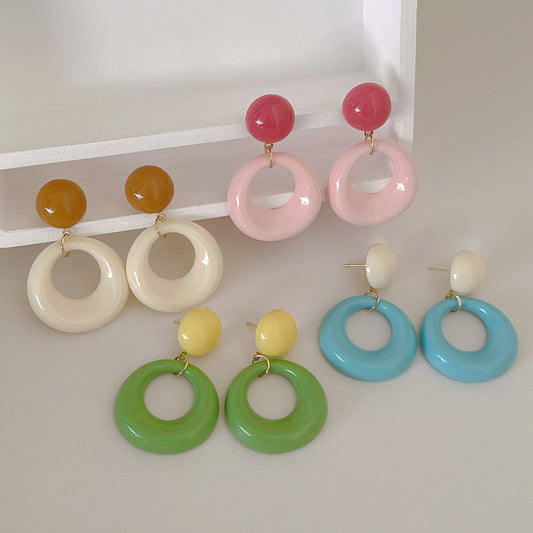 【Candy Lady】Dopamine Color Geometric Round Earrings Hypoallergenic