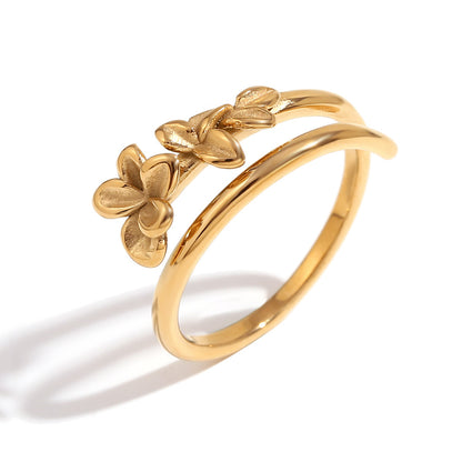 Three Flowers Double Layer Ring - Hypoallergenic Opening Size