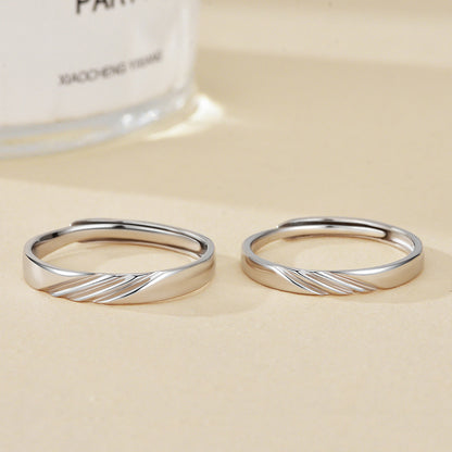 【Cherished Moments】 Simple Line Carving Design Couple Ring S925 Sterling Silver