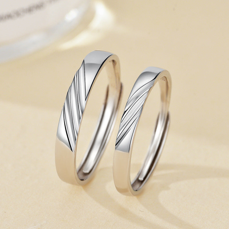 【Cherished Moments】 Simple Line Carving Design Couple Ring S925 Sterling Silver