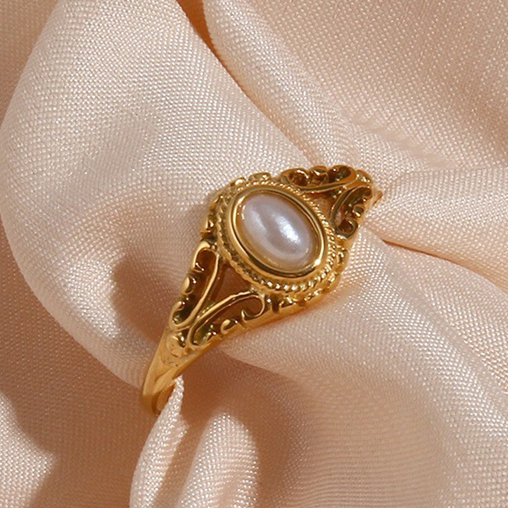 Seraphina Hollow Filigree Pearl Ring -Hypoallergenic Waterproof Rust-proof