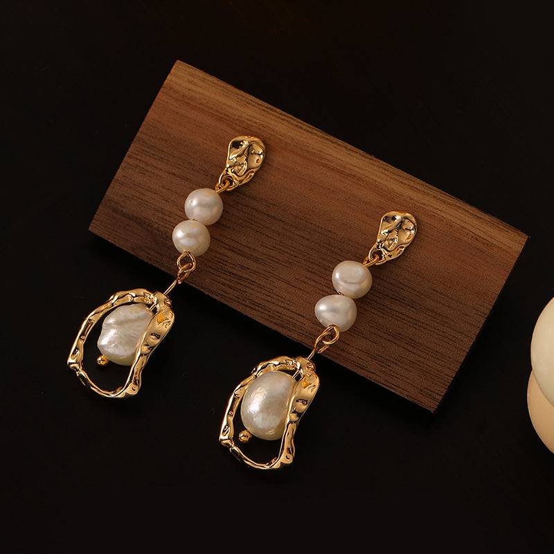 Real pearl 14k gold earrings S925 silver needle Hand made