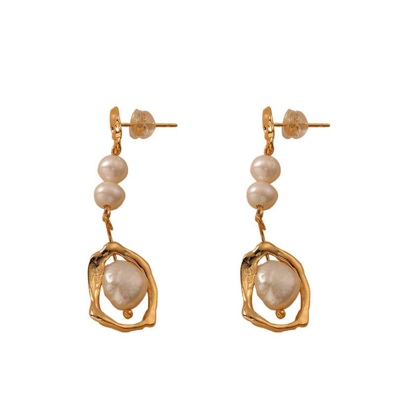 Real pearl 14k gold earrings S925 silver needle Hand made